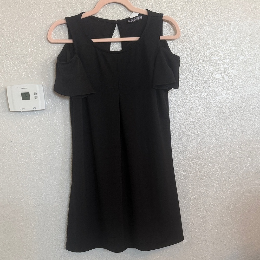 paper doll Black Cold-Shoulder Shift Mini Dress